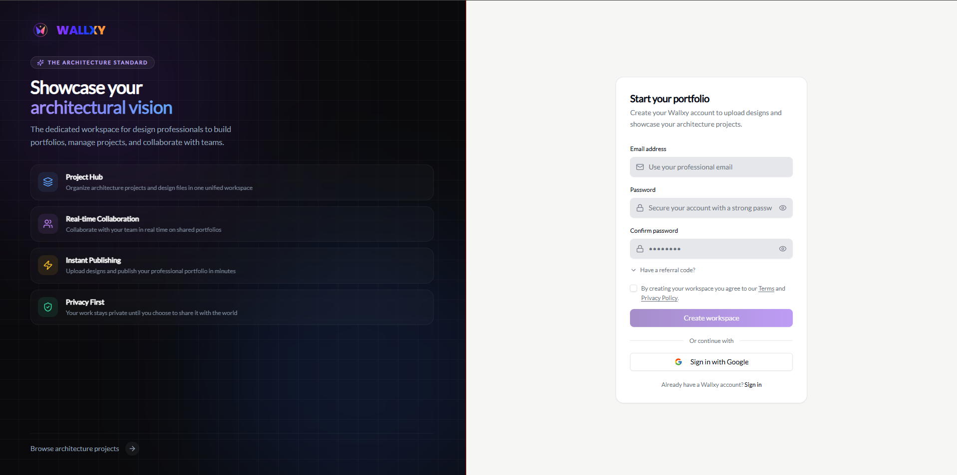 How do I create a Wallxy account?